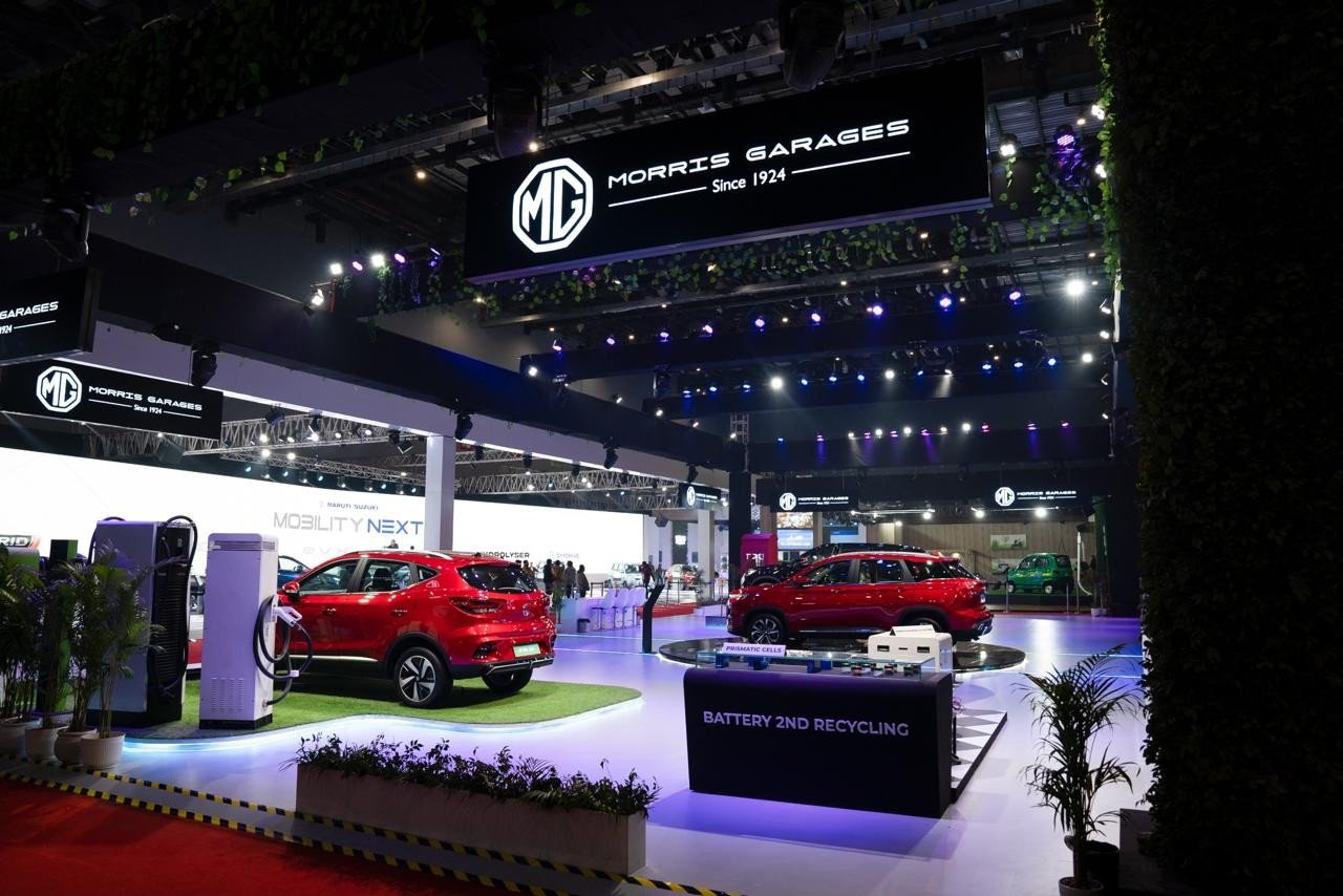MG Motor — Auto expo stands, twice over